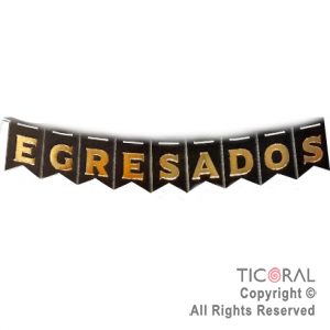 BANDERIN EGRESADOS CON STAMPING NEGRO Y DORADO 2.5 MTS x 1